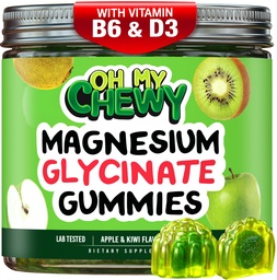 Gommies glycinées de magnésium au centre 400MG - Absorption élevée pour les enfants, les adolescents et les adultes - Supplément pour le sommeil, le calme et la relaxation musculaire avec B6 & D3 - Sans gluten et respectueux des végétaux - 60 Compte