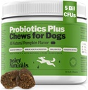 Deley Naturals Probiotics Plus Chews for Dogs, Gut Health Supplement, 5 Million CFU, Enzymes digestifs, Prébiotiques, Allergies pour chiens, Diarrhée, Levure, Arôme de citrouille, 90 Compte - Fabriqué aux États-Unis