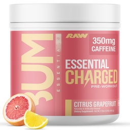 RAW poudre pré-entraînement, essentielle CHARGÉ (Pamplemousse Citrus) - Supplément pré-entraînement pour les hommes, les femmes - Soutiens Focus, Mood, Performance - Caféine, Alpha-GPC, L-Citrulline, Beta Alanine (25 portions)
