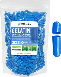 XPRS Nutra Taille 0 Capsules vides - 500 Compte Capsules de gélatine vides - Pills Bricolage Capsule Remplissage - Pure Pill Gel Caps pour Do-It-Youlf Suppléments (Blue)