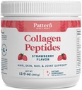 Pattern Wellness Poudre de peptides de collagène (Type I et III) - Cheveux, ongles, peau et soutien articulaire - Graisse et pâturage - Hydrolysés, non OGM, sans produits laitiers, et amis des céto - Fraise (13 Oz)