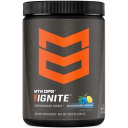 MTN OPS Ignite Energy Drink Poudre, Sans gluten Nootropic Supplément Drink Mix, L Arginine, L Citrulline, Caféine et Nootropic Sugar Drink Free Mix, 45 portions, Blue Raspberry Lemonade