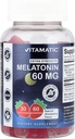 Vitamatic Sugar Free Melatonin 60 mg - 60 Vegetarian Gummies - Non-Habit Forming Supplement