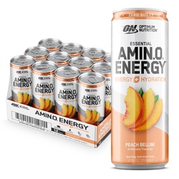 Optimum Nutrition Amino Energy Sparkling Hydration Drink, Electrolytes, Caffeine, Amino Acids, BCAAs, Sugar Free, Peach Bellini, 12 Fl Oz, 12 Pack (Packaging May Vary)