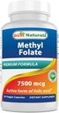 Best Naturals Methyl Folate 7500 mcg (7.5mg) (Most Bio-Available) Veggie Capsule - Supports Cell Formation Growth Function, Brain, Memory, Cardiovascular Health, 60 Count