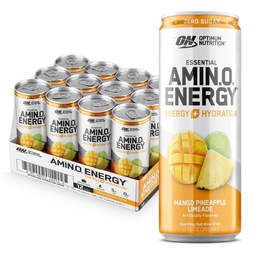Optimum Nutrition Amino Energy Sparkling Hydration Drink, Electrolytes, Caffeine, Amino Acids, BCAAs, Sugar Free, Mango Pineapple Limeade, 12 Fl Oz, 12 Pack (Packaging May Vary)