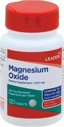 Leader Magnesium Oxide 400mg, Helps Bone & Muscle Cramps, Weakness Dietary Tablet Supplement, 120 Count