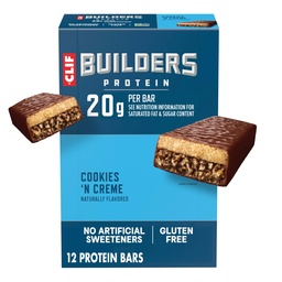 CLIF BUILDERS Protein Bars - Cookies 'n Cream Flavor - 20g Plant Based Protein - Gluten Free - Non-GMO - Low Glycemic - No Artificial Sweeteners - 2.4 oz. (12 Pack)