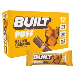 BUILT Bar Puff Protein Bars - Salted Caramel - 17g Protein Snack Bars with Collagen - Calorie Conscious & Gluten Free - 12 Count