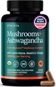 USDA Organic Lions Mane Supplement Capsules with Ashwagandha, Chaga, Reishi, Cordyceps, Turkey Tail (18,600mg/serv) 10x Adaptogenic Mushroom Complex as Focus Supplement - Energy, Immunity & Nootropic