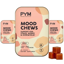 PYM Berry Mood Chews Support pour le stress, l'inquiétude et l'overwhelm, 60 Count.