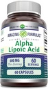 Formules étonnantes Acide alpha lipoïque: 600 Mg par supplément de service: Capsules non-OGM: sans gluten: Fabriqué aux États-Unis (1 Pack: 60 Nombre)