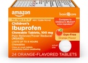 Amazon Basic Care Ibuprofène pour enfants Comprimés chirurgicaux, analgésiques et réducteurs de fièvre, arômes d'orange, 2-11 ans, dure jusqu'à 8 heures, 100 mg, 24 Nombre