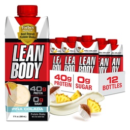 Lean Corps prêt à boire Pina Colada Protein Shake, 40g de protéines, mélange de lactosérum, 0 sucre, sans gluten, 22 vitamines et minéraux, 17 Fl Oz (paquet de 12)