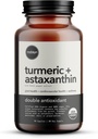Astaxanthine biologique 12mg Plus Turmère 1500mg, Extrait de poivre noir, Haute absorption, Eye, Coeur, Peau, articulaire, Vegan, Sans gluten, Non-OGM, Double Antioxydant, Supplément Curcumine Turmère, 30jours