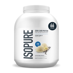 Isopure Zero Carb 100% pur poudre de protéines de lactosérum, sans gluten, avec des vitamines, vanille crémeuse, 25g de protéines par portion, 4,5 lbs, 66 portions (paquetage mai vary)