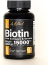 Vitamines de biotine avec collagène et kératine - Supplément de croissance des cheveux pour les femmes et les hommes - 15000 mcg Pills - Vitamines A,D,B1,B2,B3,B5,B6,B12 Complexe - Capsules végétaliennes saines - 60 Compte
