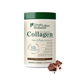 Great Lakes Wellness Collagen Peptides Poudre pour la peau, les cheveux, les ongles, les articulations et la digestion - Chocolat aromatisé - Dissolve rapide Hydrolysé, non-OGM, Kosher - 10 oz