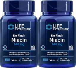 Prolongation de la durée de vie Non Flush Niacin 640 mg, 100 gélules (emballage de 2)