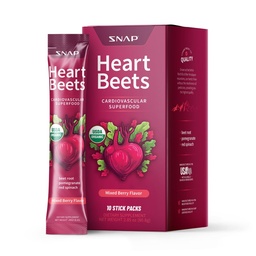 Suppléments Snap Heart Beets Stick Packs, Mélange de poudre de betterave biologique, Soutien cardiovasculaire pour les hommes et les femmes, betteraves, grenade et épinards rouges, booster à oxyde nitrique, Berry mixte, 10 portions