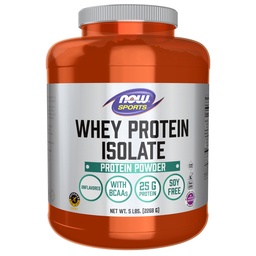NOW Foods Sports Nutrition, Whey Protein Isolate, 25 g With BCAAs, Unflavored Powder, 5-Pound