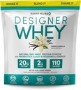 Designer Wellness, Designer Whey, Natural When Protein Powder with Probiotics, Fibre, and Key B-Vitamines for Energy, sans gluten, Vanille française, 4 lb