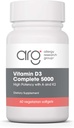 Groupe de recherche sur les allergies Vitamine D3 Complete 5000 UI - Supplément Vitamine D3 et K2, Bilan quotidien, avec vitamine A, tocotriénols d'or Delta, haute puissance, softgels de légumes - 60 Compte