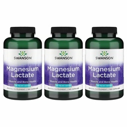Lactate de magnésium de Swanson - Supplément minéral favorisant le soutien de la santé musculaire et osseuse - Forme minérale de lactate sans lactose pour l'absorption douce - (120 capsules, 84mg chacune) 3 boîtes