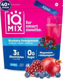 IQMIX Hydration Electrolyte Powder – 4-in-1 Formula for Hydration, Mental Clarity, Mood and Recovery – Sugar-Free Drink Mix, Keto, Magnesium L-Threonate, Lion’s Mane – 40 Count Blueberry Pomegranate