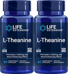 Life Extension L-Theanine, 60 capsules végétariennes (paquet de 2) - Acid Amino dérivé du thé - Sans gluten, sans OGM