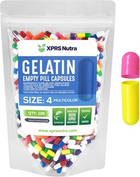 XPRS Nutra Taille 4 Capsules vides - 100 Compter les petites capsules de gélatine vide - Pills Bricolage Capsule Remplissage - Remplir pur bouchons de gel de pilules pour Do-It-Youlf Suppléments (Multi Color)