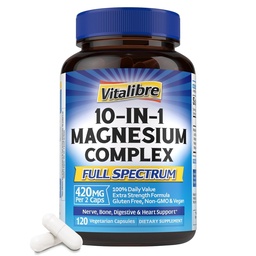 Vitalibre 10 in 1 Magnesium Complex, 420mg Elemental Magnesium 120 Capsules