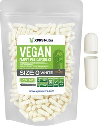 XPRS Nutra Taille 0 Capsules vides - 100 Compte Capsules vides de végétalien - Pilules végétariennes - Bricolage Gélule végétale Remplissage - Bouchons de pilules pour les suppléments Do-It-Youlf (Blanc)