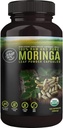 Capsules de poudre de feuille de Moringa crue et pure à 100%. Feuille de Moringa certifiée biologique. Superaliment naturel avec acides aminés essentiels, antioxydants et Oméga 3, 500mg, 120 Capsules.