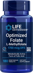 Prolongation de la durée de vie Folate optimisé (L-méthylfolate) 1700 mcg DFE, 180 comprimés de légumes