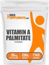 BulkSupplements.com Poudre de palmitate de vitamine A - comme Palmitate de rétinol, supplément de vitamine A pour le soutien immunitaire et oculaire - sans gluten, 35mg par portion, 250g (8,8 oz) (paquet de 1)