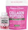 CHOIX du physicien - Ensemble complet de santé Gut : Collagène Peptides Poudre + Enzymes digestifs 60ct pour le confort digestif, la récupération d'entraînement, et la peau, ongles et soutien articulaire