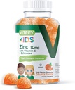 Viteey Zinc for Kids Gummies 10mg, with Vitamin C & Echinacea - Immune Support, Powerful Natural Antioxidant, Kids Zinc Vitamin Supplement - Vegan, Gelatin Free - Tasty Chewable Orange Flavor Gummy
