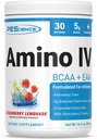 PEScience Amino IV BCAA & EAA Poudre, acides aminés essentiels, taurine, électrolytes pour l'hydratation et la récupération musculaire, sans sucre pour les hommes et les femmes, après entraînement - Lémonade de fraise - 30 portions