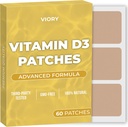 D3 Patches (Pack of 60) - 100% Natural D Patch for Women and Men - with Calcium, Magnesium, K2 - Immune & Body Support - Enhanced Formula