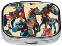 Colorful Cartoon Horse Printed Square Pill Organizer avec 2 compartiments, Portable Mini Pill Box Pill Case pour la médecine, vitamine, huile de poisson, suppléments