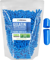 XPRS Nutra Size 00 Empty Capsules - 1000 Count Empty Gelatin Capsules - Pills DIY Capsule Filling - Fillable Gel Caps for Do-It-Yourself Supplements (Blue)