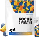 Zest Focus & Productivity Energy Drink – Pineapple Blueberry Clean Energy Powder Packets with 100 mg Caffeine, L-Theanine & 150 mg Alpha GPC Nootropics – Low Sugar Electrolytes for Memory – 14 Sticks