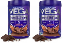 Protéines Vega faites simple, chocolat noir - Sans Stevia Protéines Vegan en poudre, à base de plantes, saine, sans gluten, protéines de pois pour les femmes et les hommes, 9,6 oz (emballage mai vary) (paquet de 2)