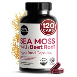 Atlantic Naturals Sea Moss with Beet Root Capsules - Supplément multivitamine de qualité supérieure - Superfood de la mousse de mer pour soutenir la santé immunitaire, le flux sanguin, la santé conjointe et la performance athlétique - 120 ct