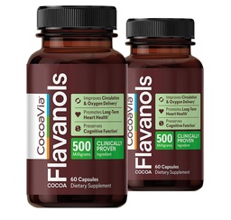 CocoaVia Cardio Health Supplement, 60 Day, 500mg Cocoa Flavanols, Support Heart Health, Boost Nitric Oxide, Blood Circulation, Energy, Vegan, Dark Chocolate, 120 Capsules
