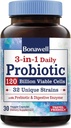 Bonawell Probiotics 120 milliards CFU 32 souches avec prébiotiques, enzymes digestives pour la santé des Guts, 3-en-1 probiotique quotidien, plateau-stable, libération retardée, 30 capsules de légumes