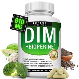 Dim Supplement 910 mg Plus BioPerine Complex - Diindolylmethane for Men Women, 60 Capsules