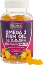Omega 3 Huile de poisson Gommies, supplément de Gommy Omega 3 santé cardiaque avec haute absorption DHA & EPA, joint de force supplémentaire et soutien du cerveau, huile de poisson de saveur orange délicate Vitamine de la nature - 120 Gommies