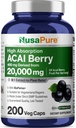 NusaPure Acai Berry 50:1 Extract, 400 mg Equivalent to 20,000 mg 200 Veg Caps Suitable for Vegetarian Vegan, Non-GMO Bioperine